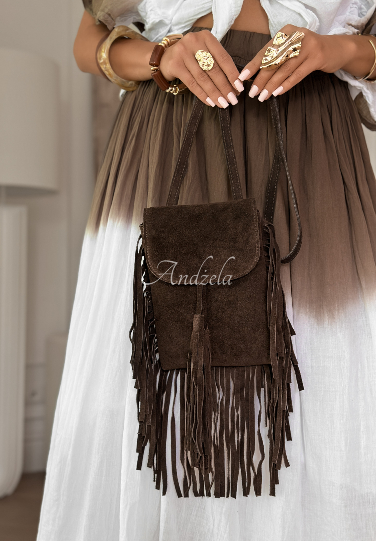 Wildledertasche mit Fransen Wildest Soul Schokoladenbraun