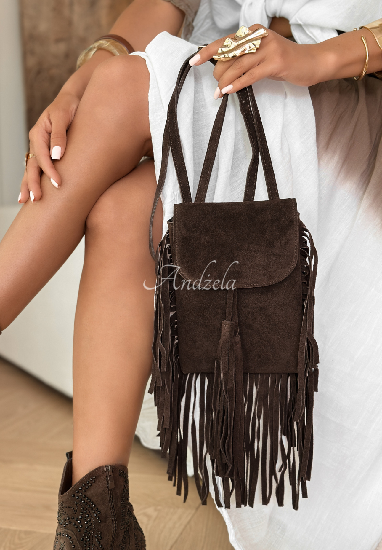 Wildledertasche mit Fransen Wildest Soul Schokoladenbraun