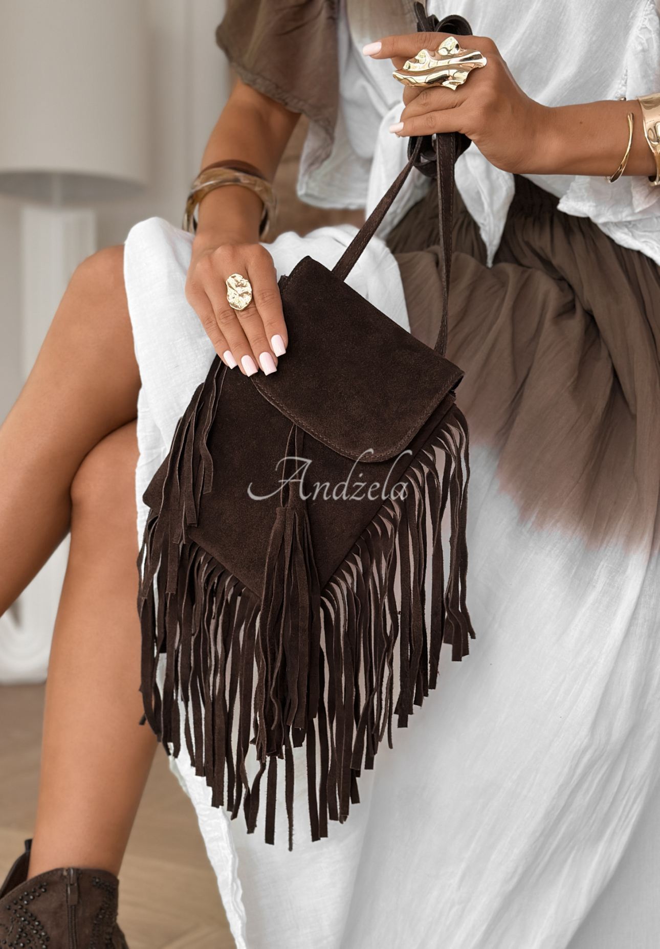 Wildledertasche mit Fransen Wildest Soul Schokoladenbraun