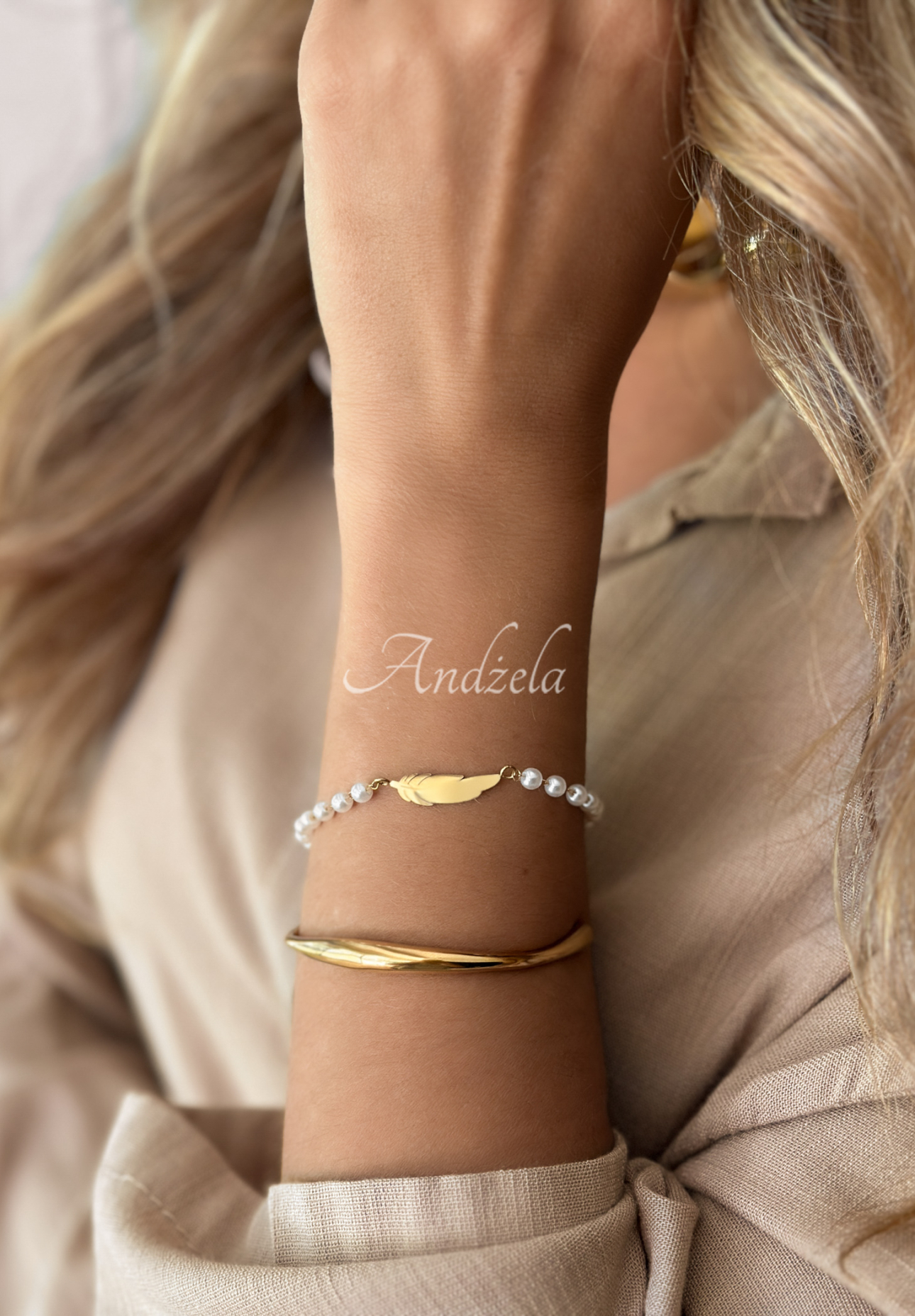 Perlenarmband Little Pearls And Feather Gold