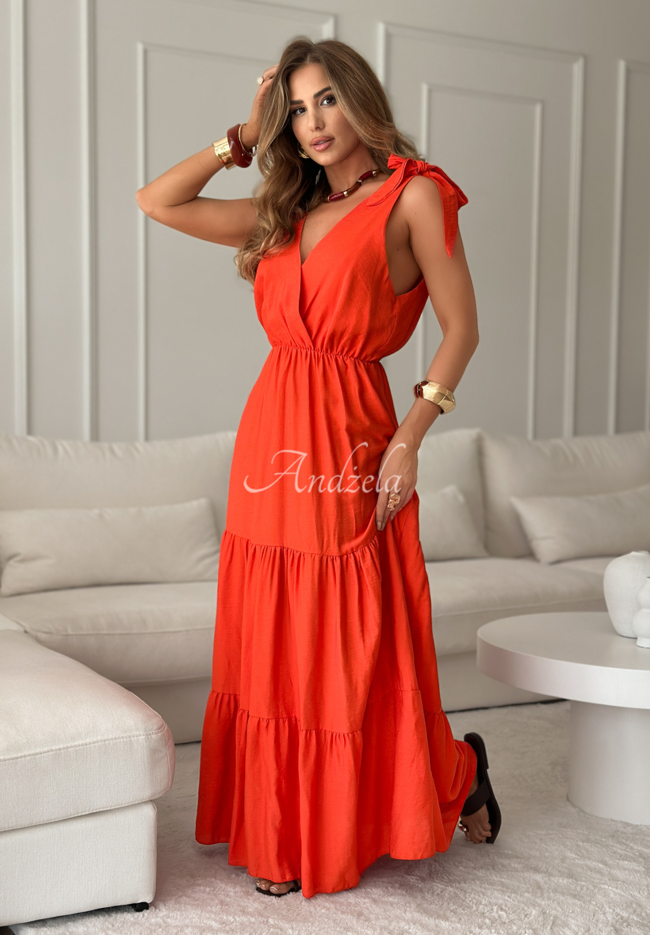 Viskose-Maxikleid mit Trägern Summerville Orange