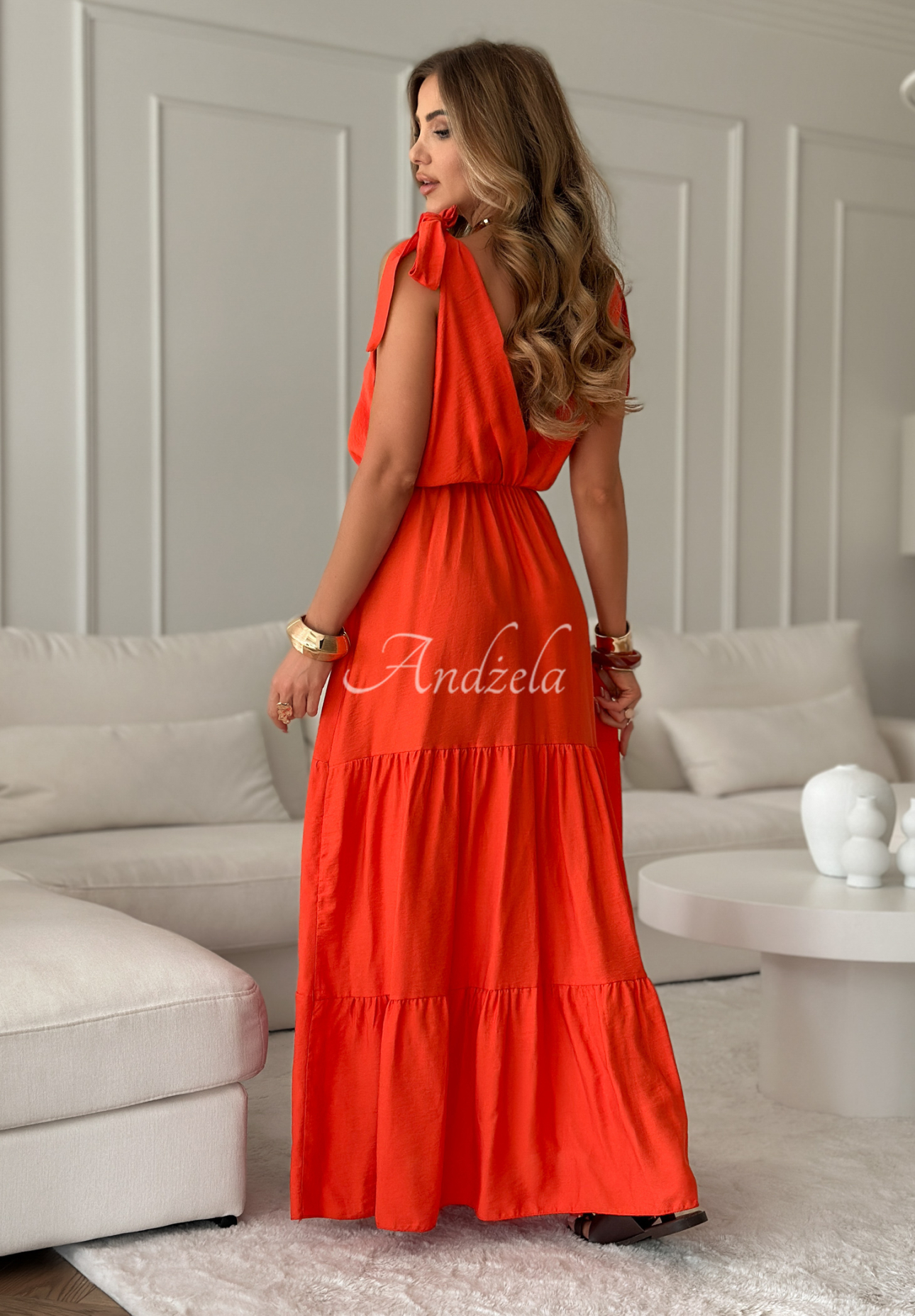 Viskose-Maxikleid mit Trägern Summerville Orange
