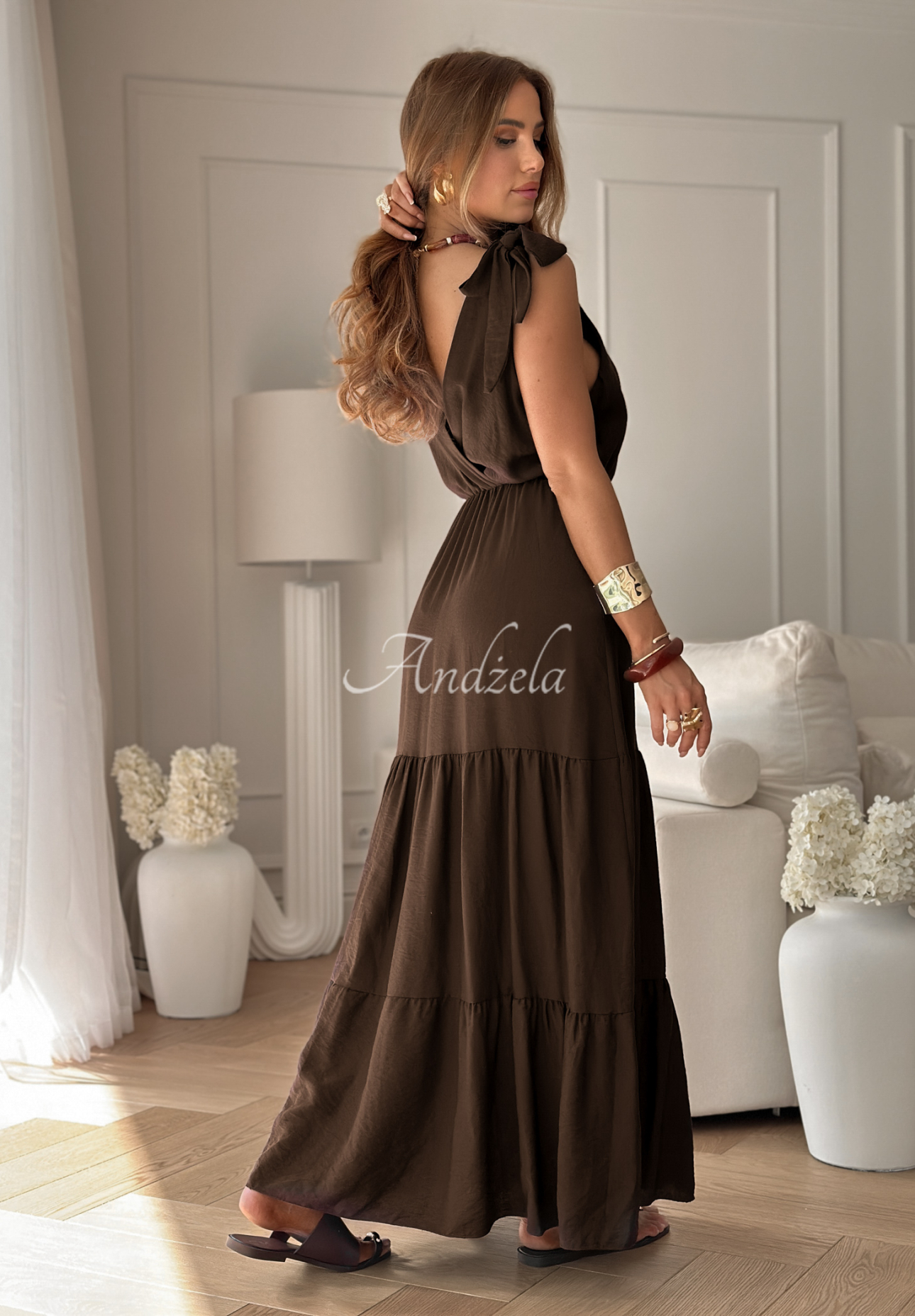 Viskose-Maxikleid mit Trägern Summerville Schokoladenbraun