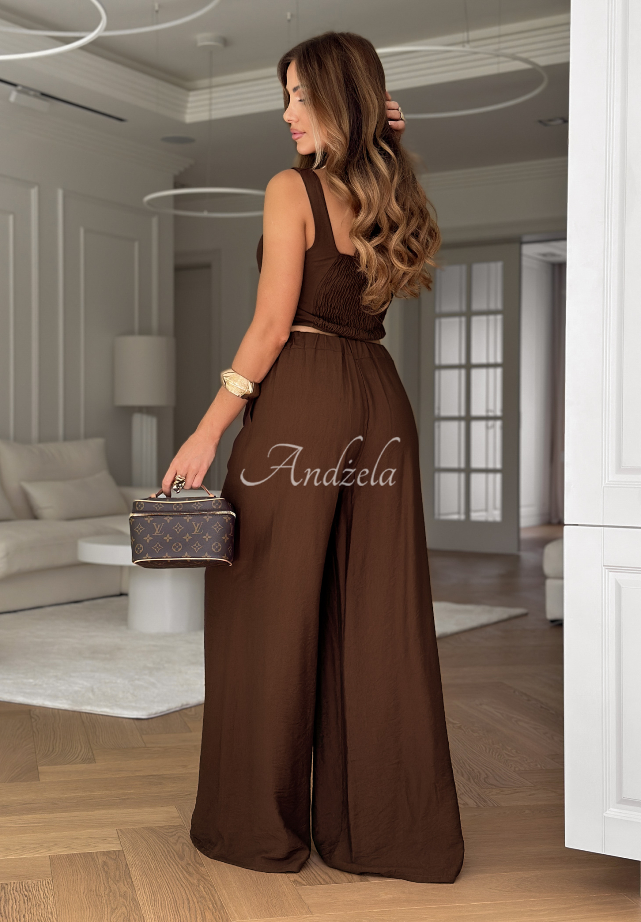 Set aus Oberteil und Hose aus Viskose wide leg La Colorada Schokoladenbraun