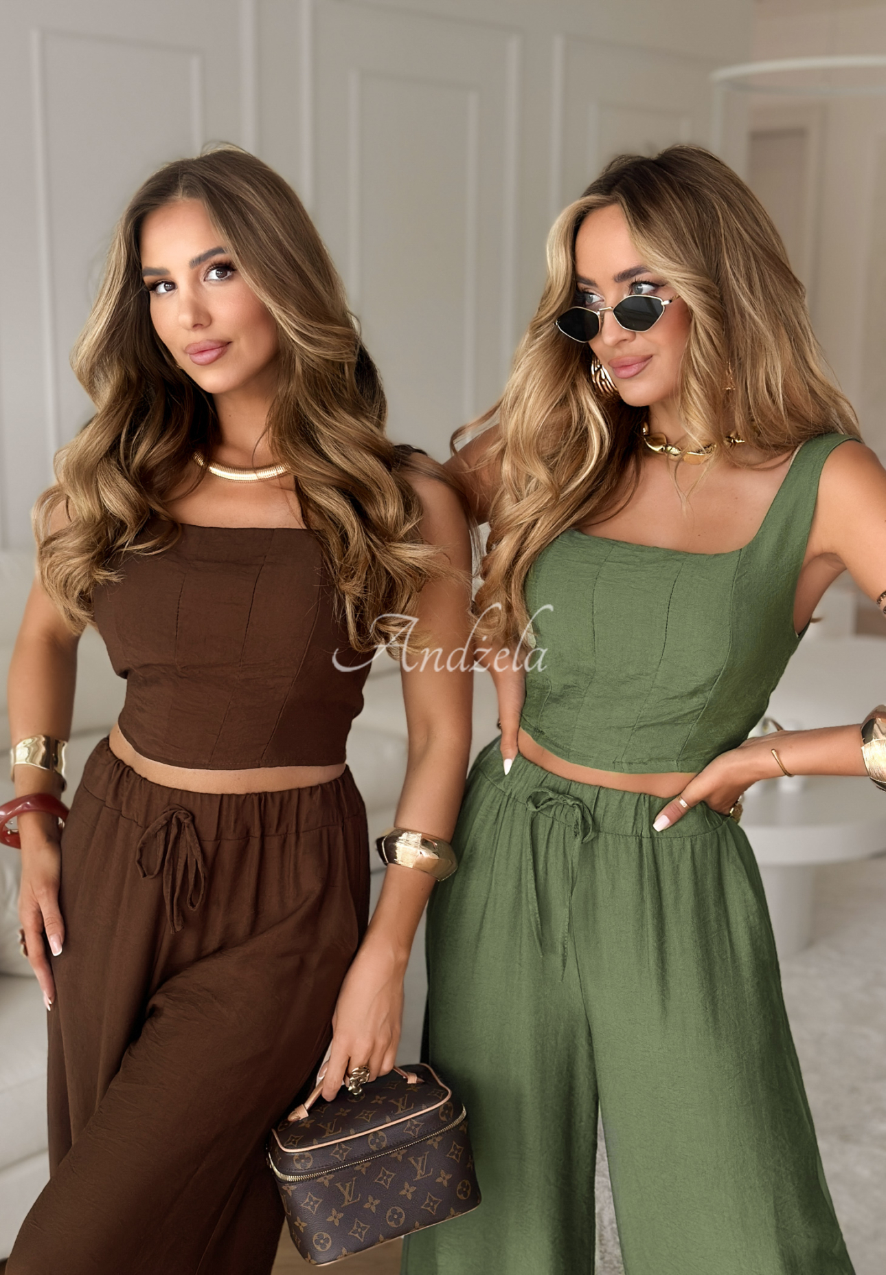 Set aus Oberteil und Hose aus Viskose wide leg La Colorada Schokoladenbraun