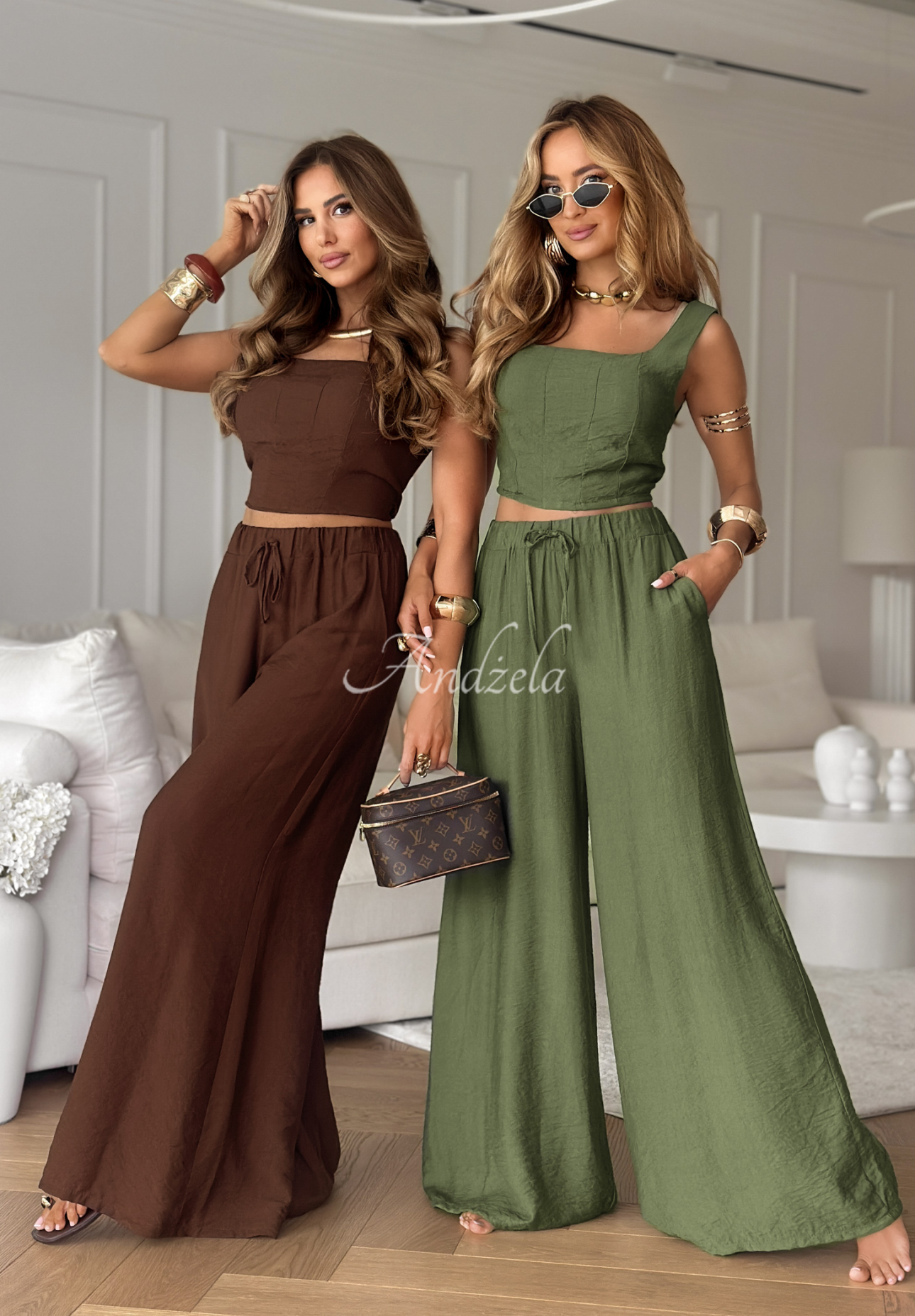 Set aus Oberteil und Hose aus Viskose wide leg La Colorada Schokoladenbraun
