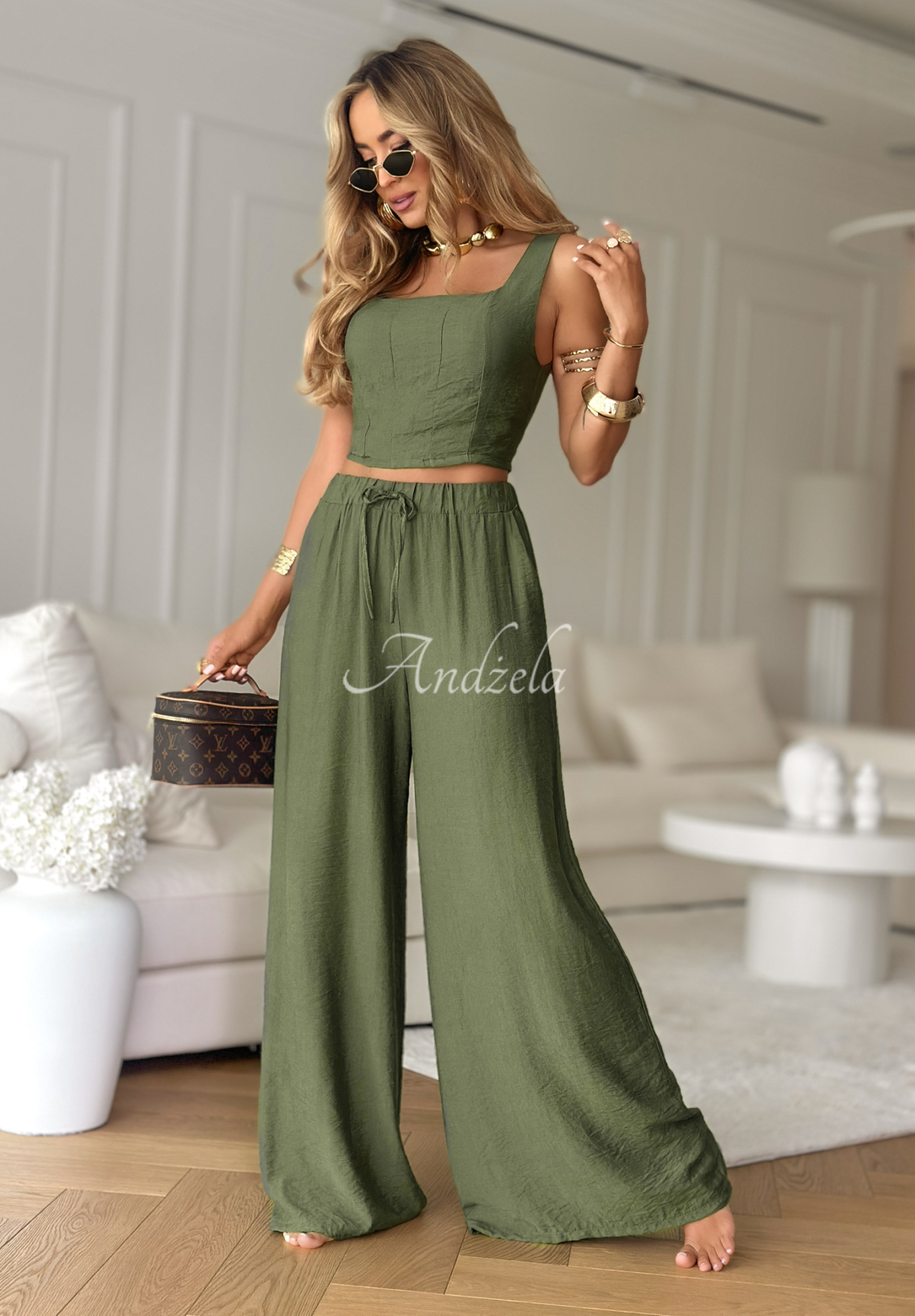 Set aus Oberteil und Hose aus Viskose wide leg La Colorada Khaki