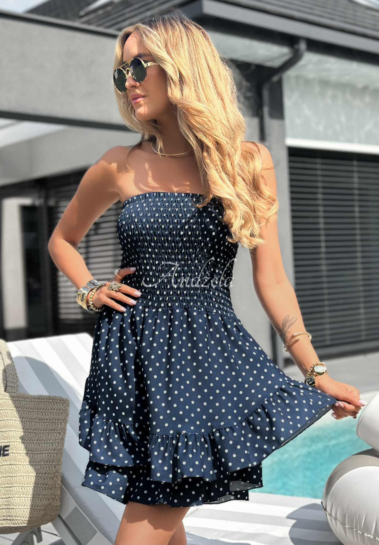 Kurzer Jumpsuit mit Pünktchen Puerto Castilla Dunkelblau