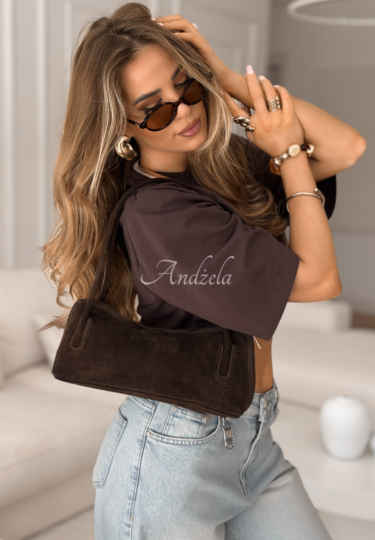 Wildlederhandtasche Feel The Freedom Schokoladenbraun