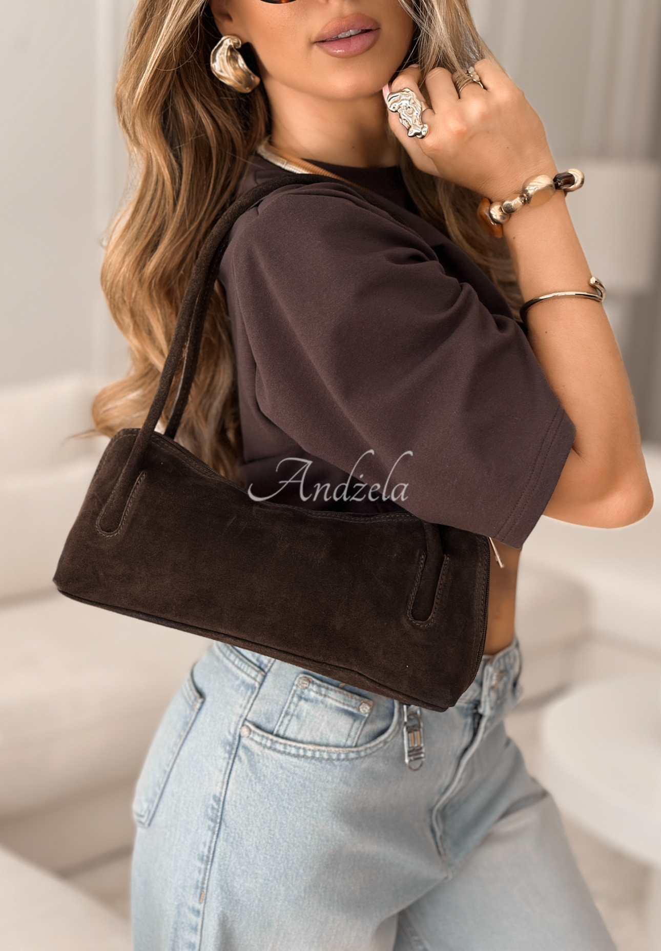 Wildlederhandtasche Feel The Freedom Schokoladenbraun