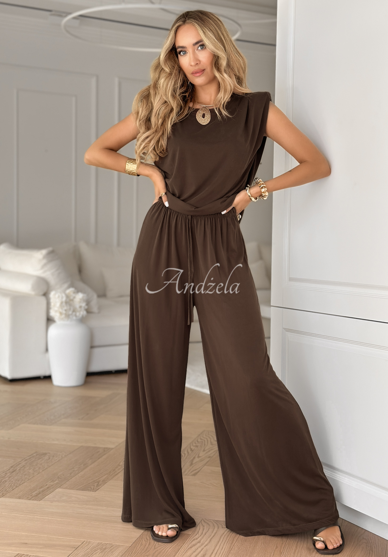 Set aus Top und Hose wide leg The Two Of Us Schokoladenbraun