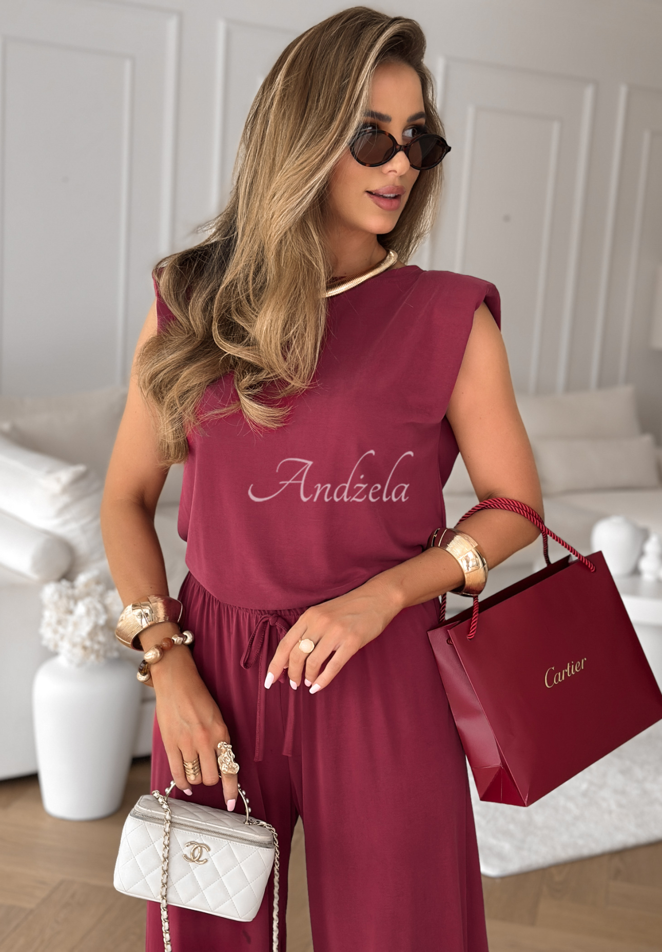 Set aus Top und Hose wide leg The Two Of Us Burgunderrot
