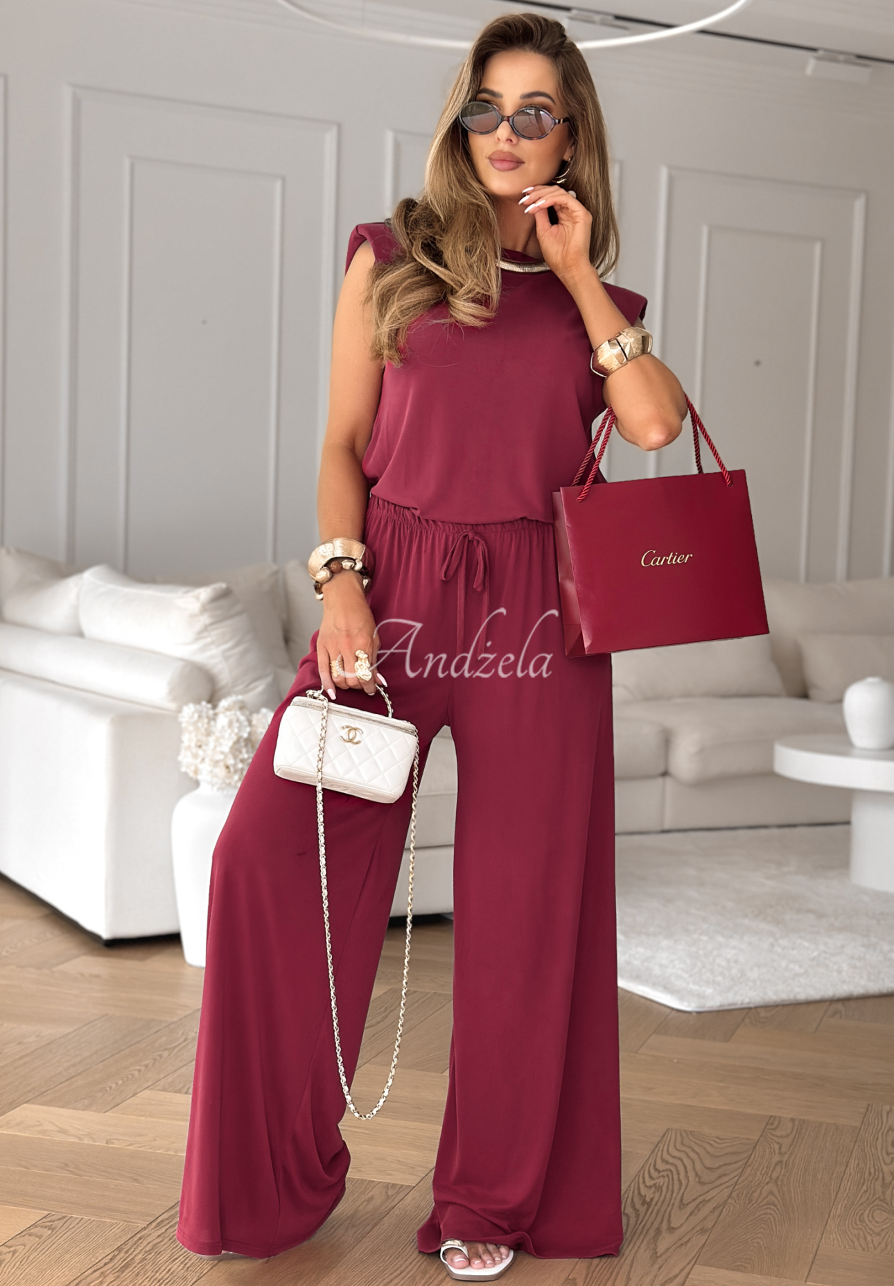 Set aus Top und Hose wide leg The Two Of Us Burgunderrot