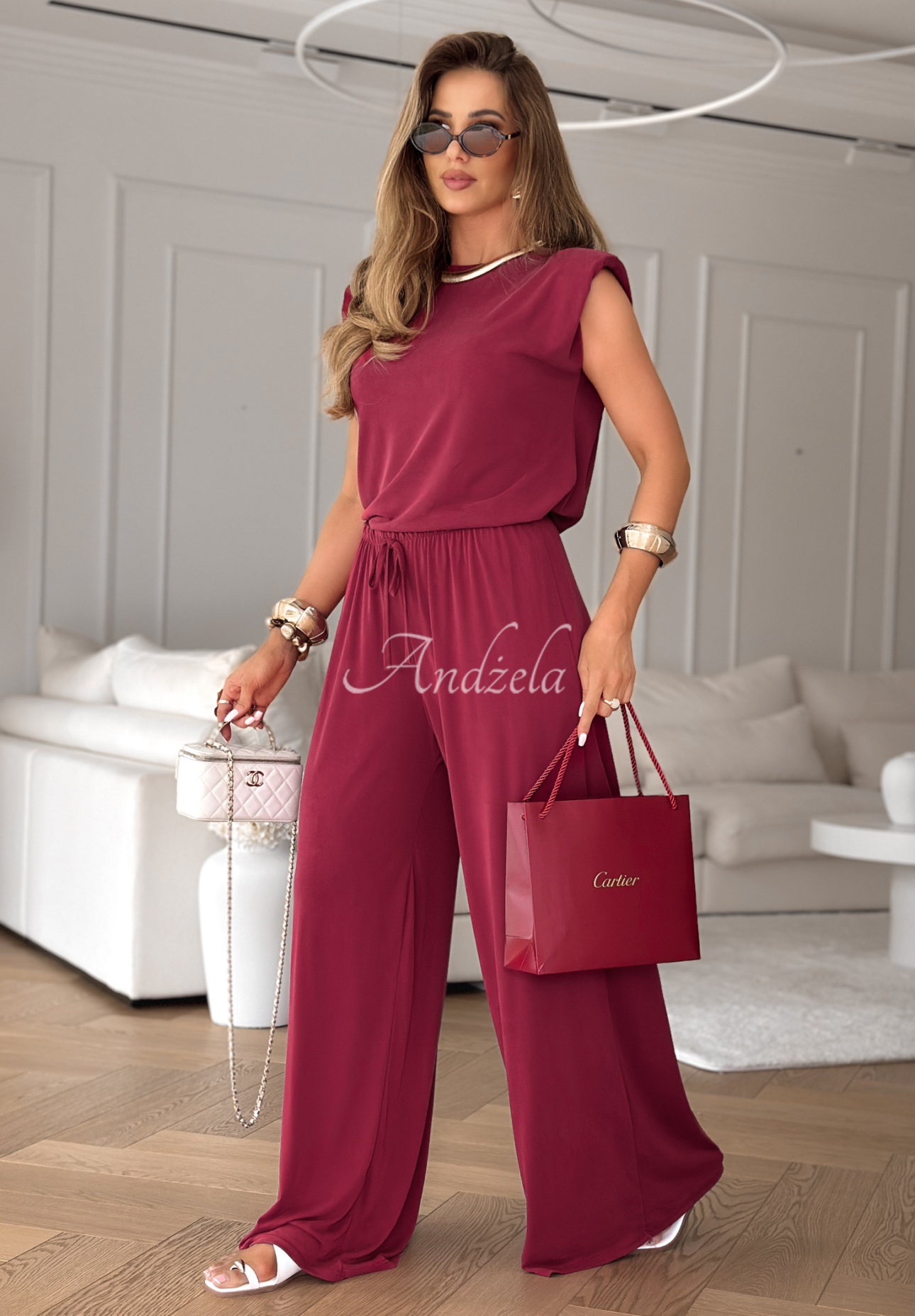 Set aus Top und Hose wide leg The Two Of Us Burgunderrot