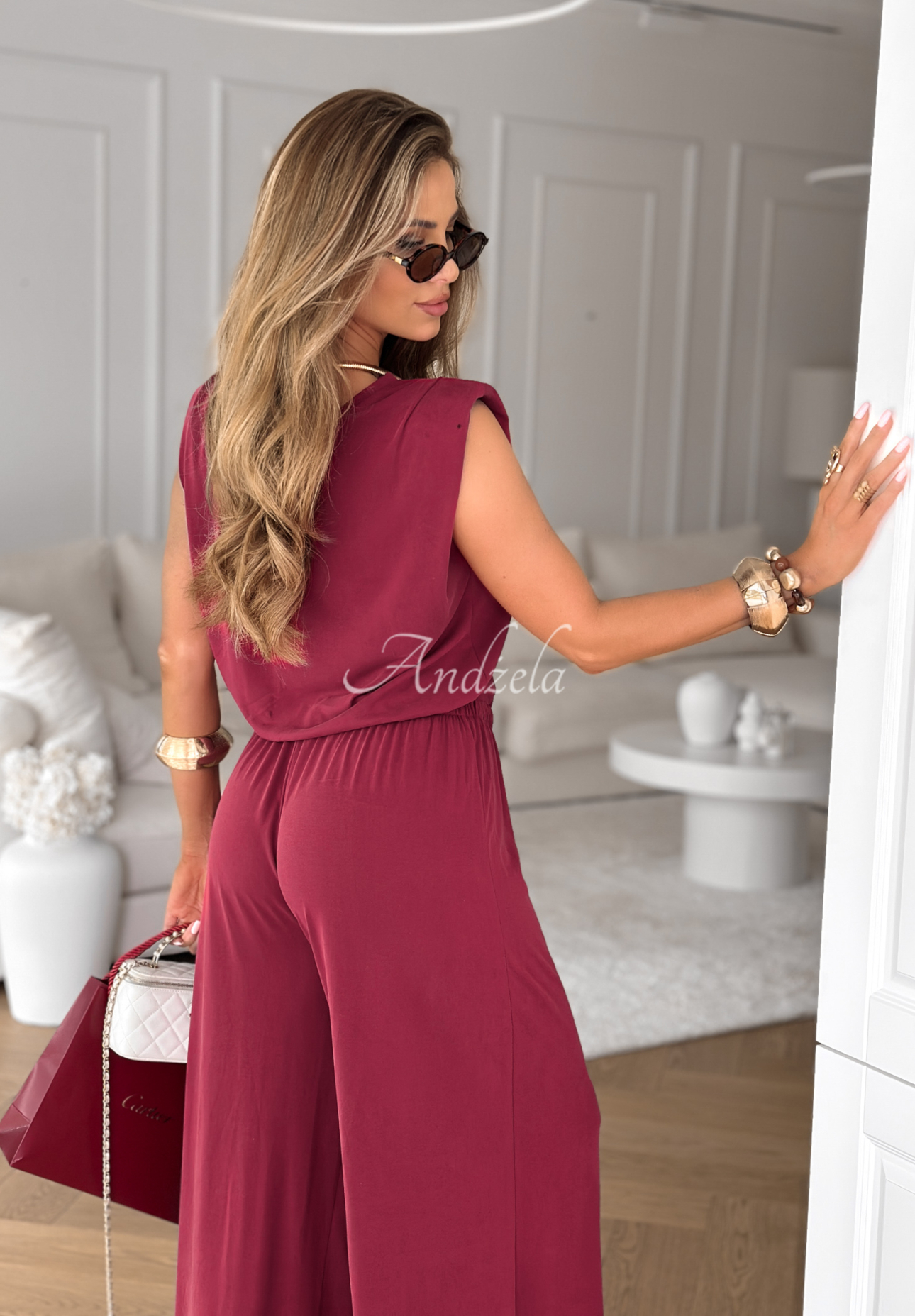 Set aus Top und Hose wide leg The Two Of Us Burgunderrot