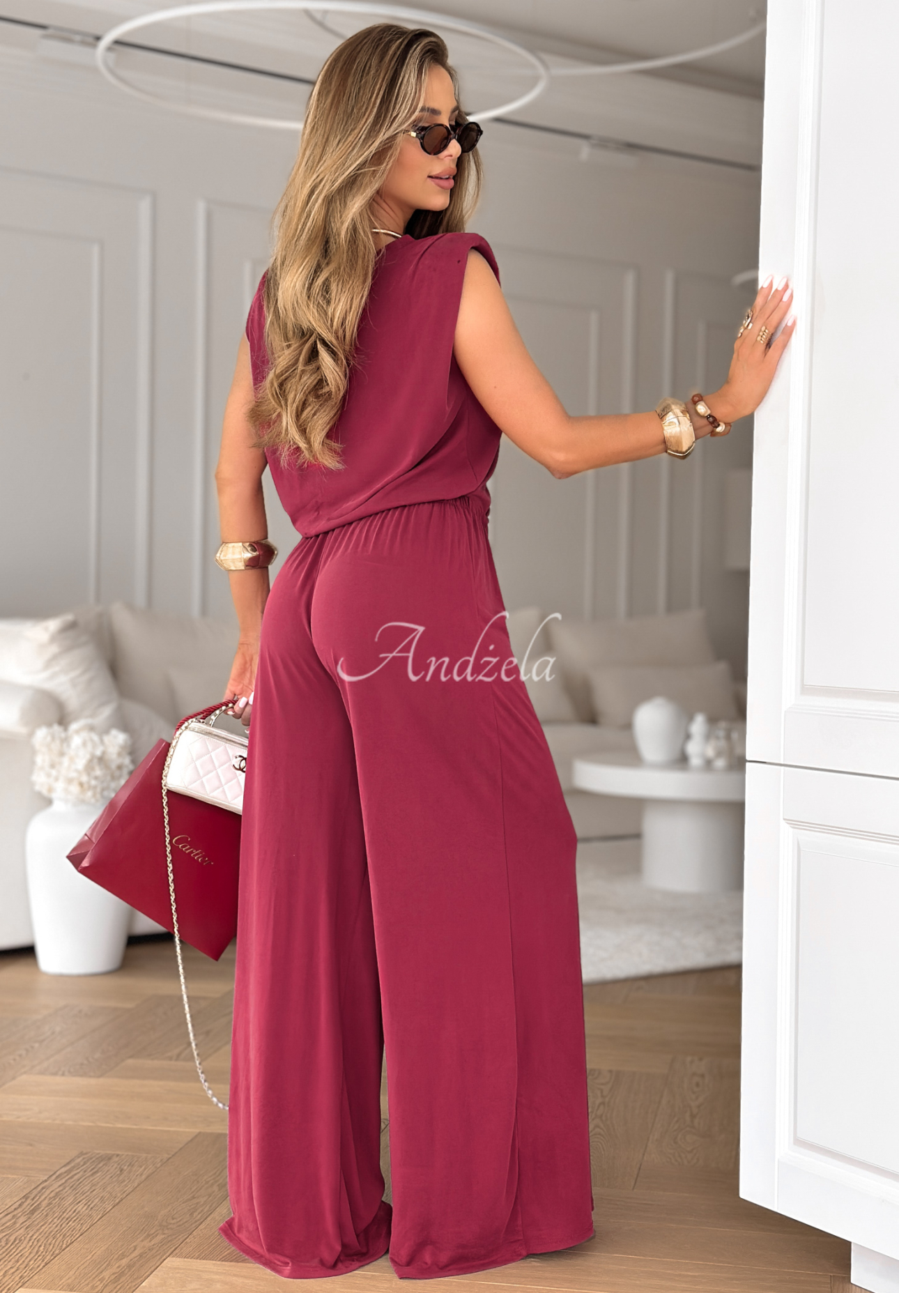 Viskose-Set Top und Wide-leg-Hose The Two Of Us Burgunderrot
