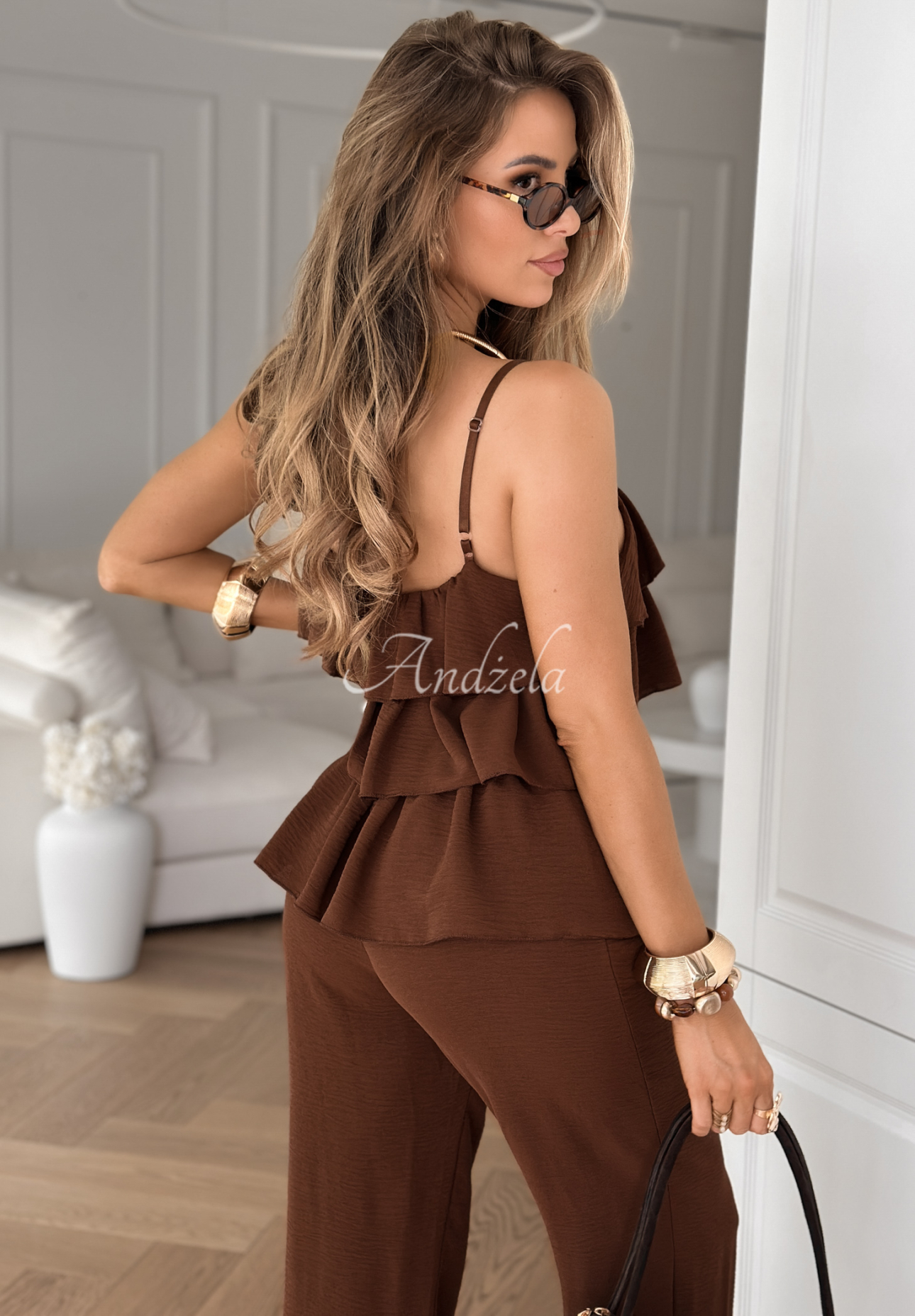 Viskose-Set Top und Hose Be Your Own Muse Schokoladenbraun