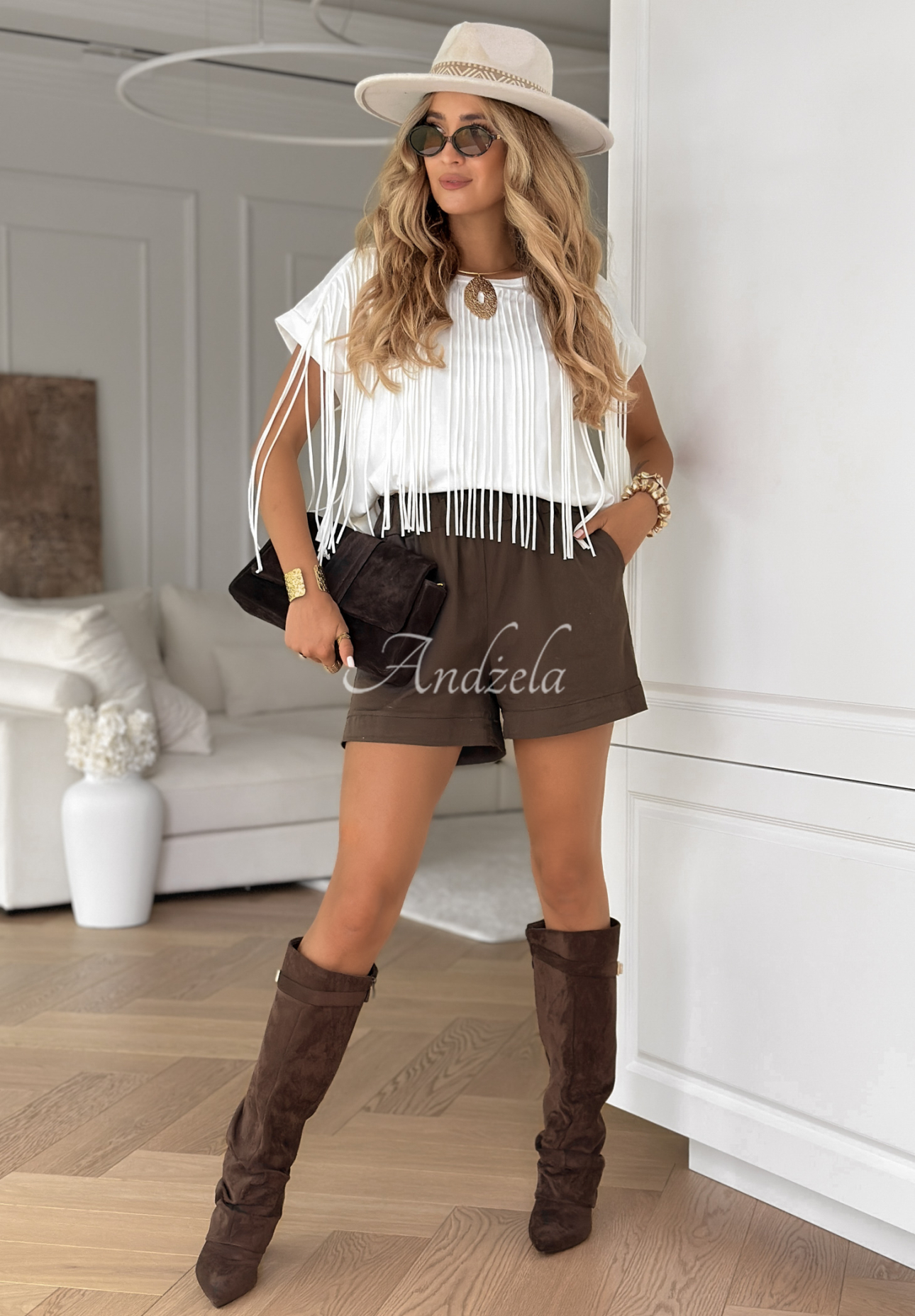 Oberteil mit Fransen boho West Vancouver Ecru