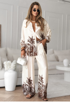 Satynowy Set Hemd i Hose wide leg Mit Muster Salina Cruz Vanillefarben