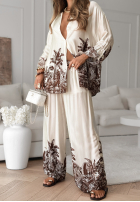 Satynowy Set Hemd i Hose wide leg Mit Muster Salina Cruz Vanillefarben