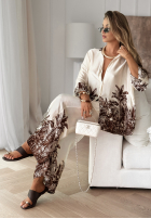 Satynowy Set Hemd i Hose wide leg Mit Muster Salina Cruz Vanillefarben