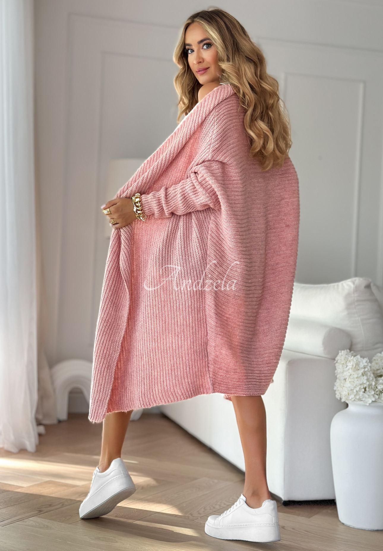 Oversize Strickjacke Feather Light Altrosa
