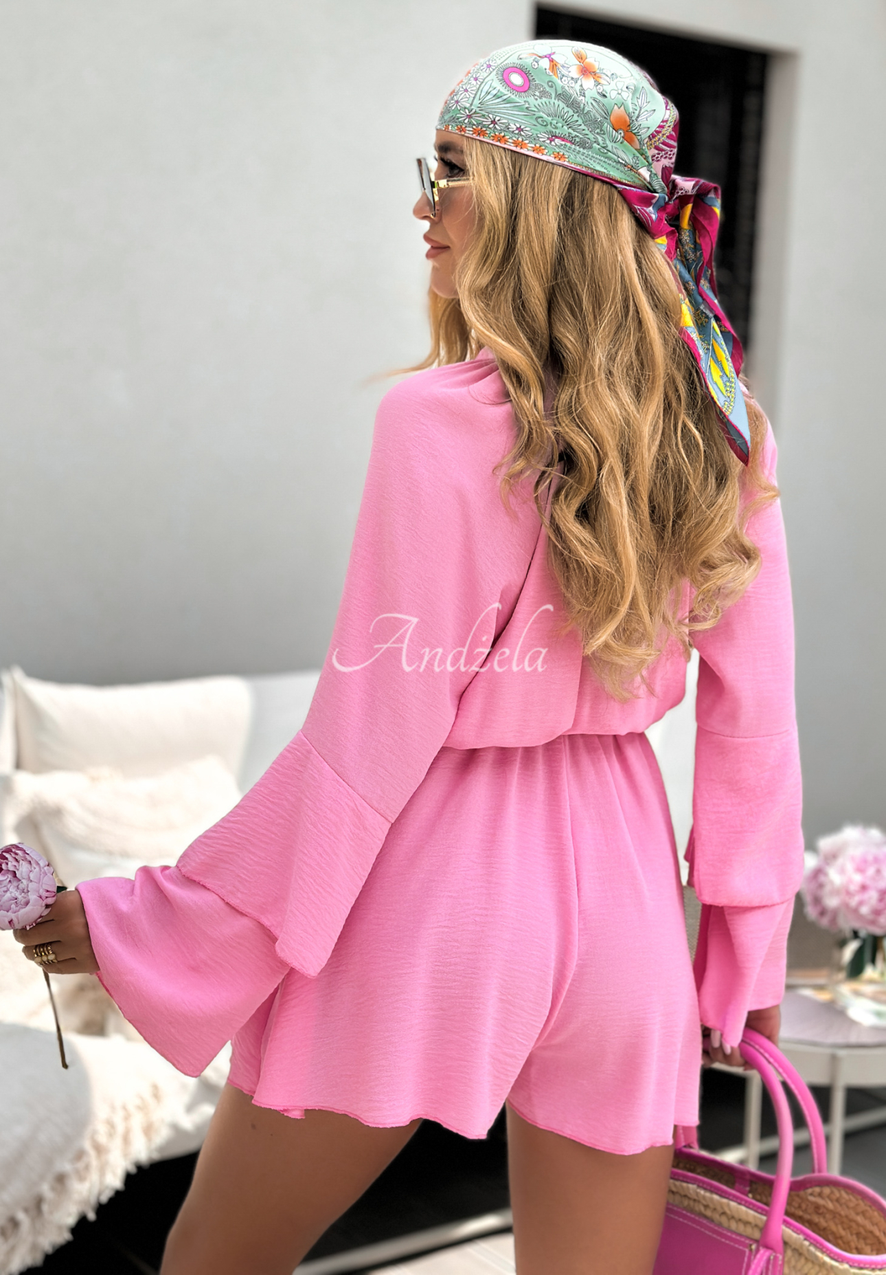 Short jumpsuit with ruffles and belt Rule Of A Lady pink