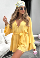 Kleid z falbankami i paskiem Rule Of A Lady Bananengelb