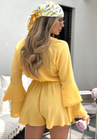 Kleid z falbankami i paskiem Rule Of A Lady Bananengelb