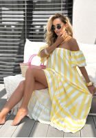 Sukienka hiszpanka w paski Steals The Show biało-żółta