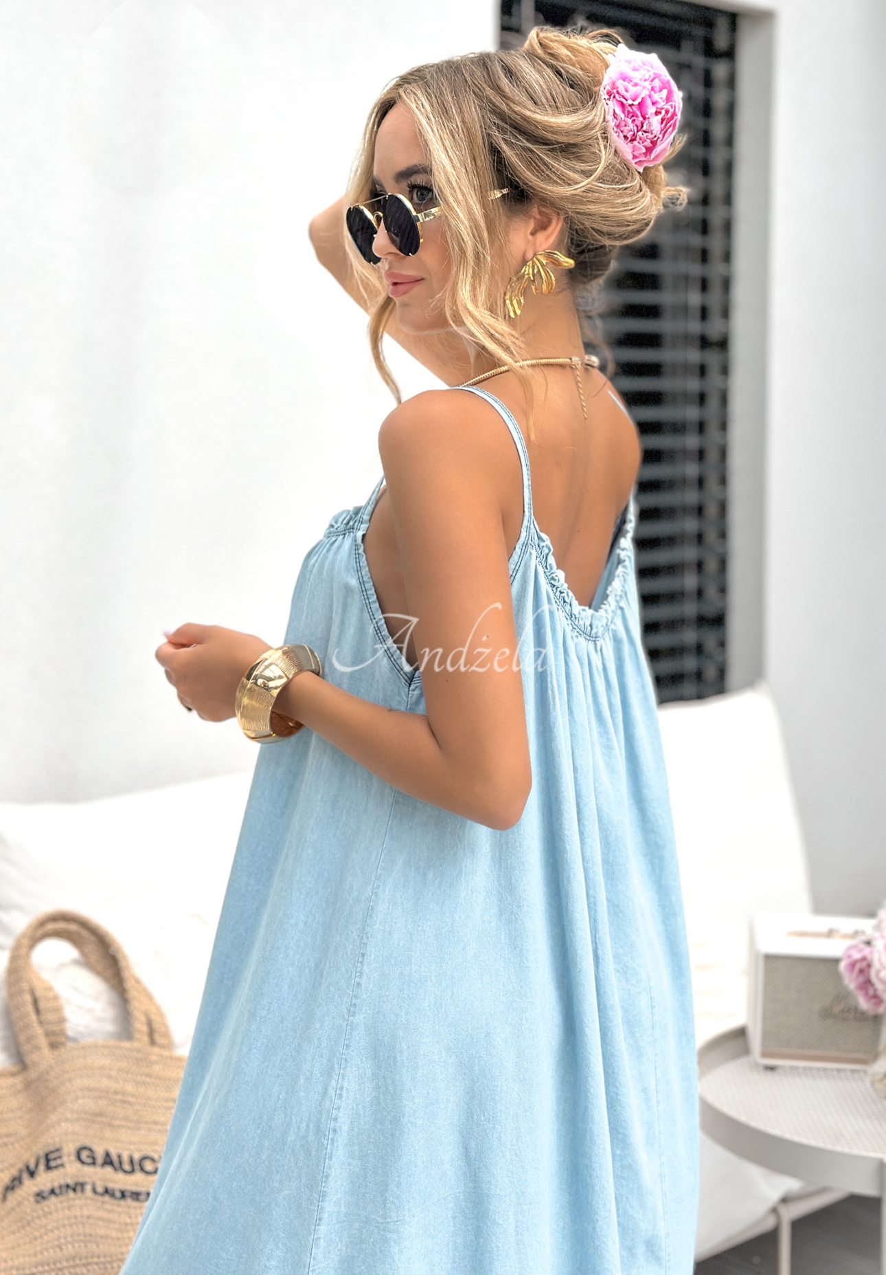 Trägerkleid mit Rüschen East Shore Hellblau