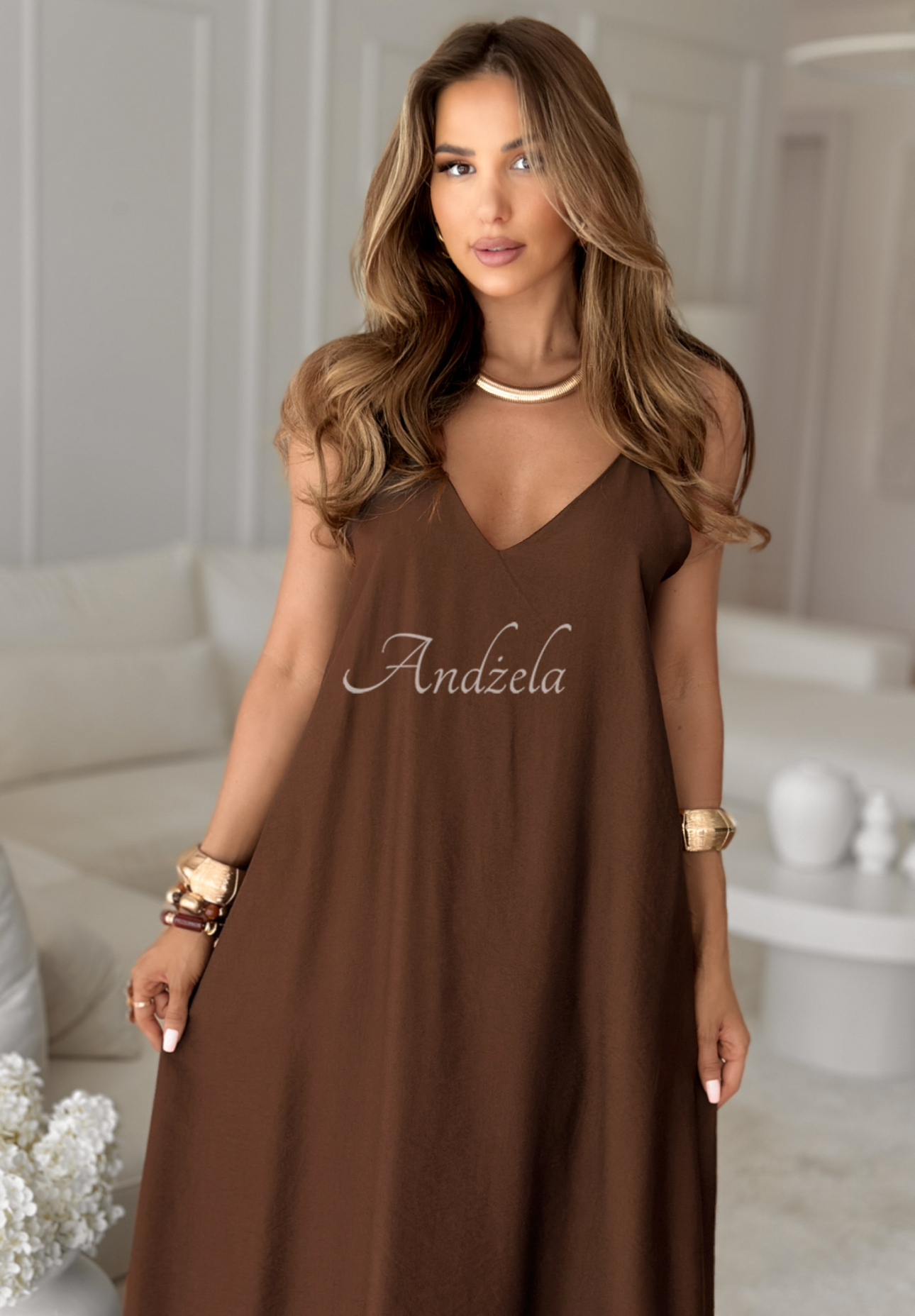 Viskose-Oversize-Kleid mit Trägern Catalina Island Schokoladenbraun