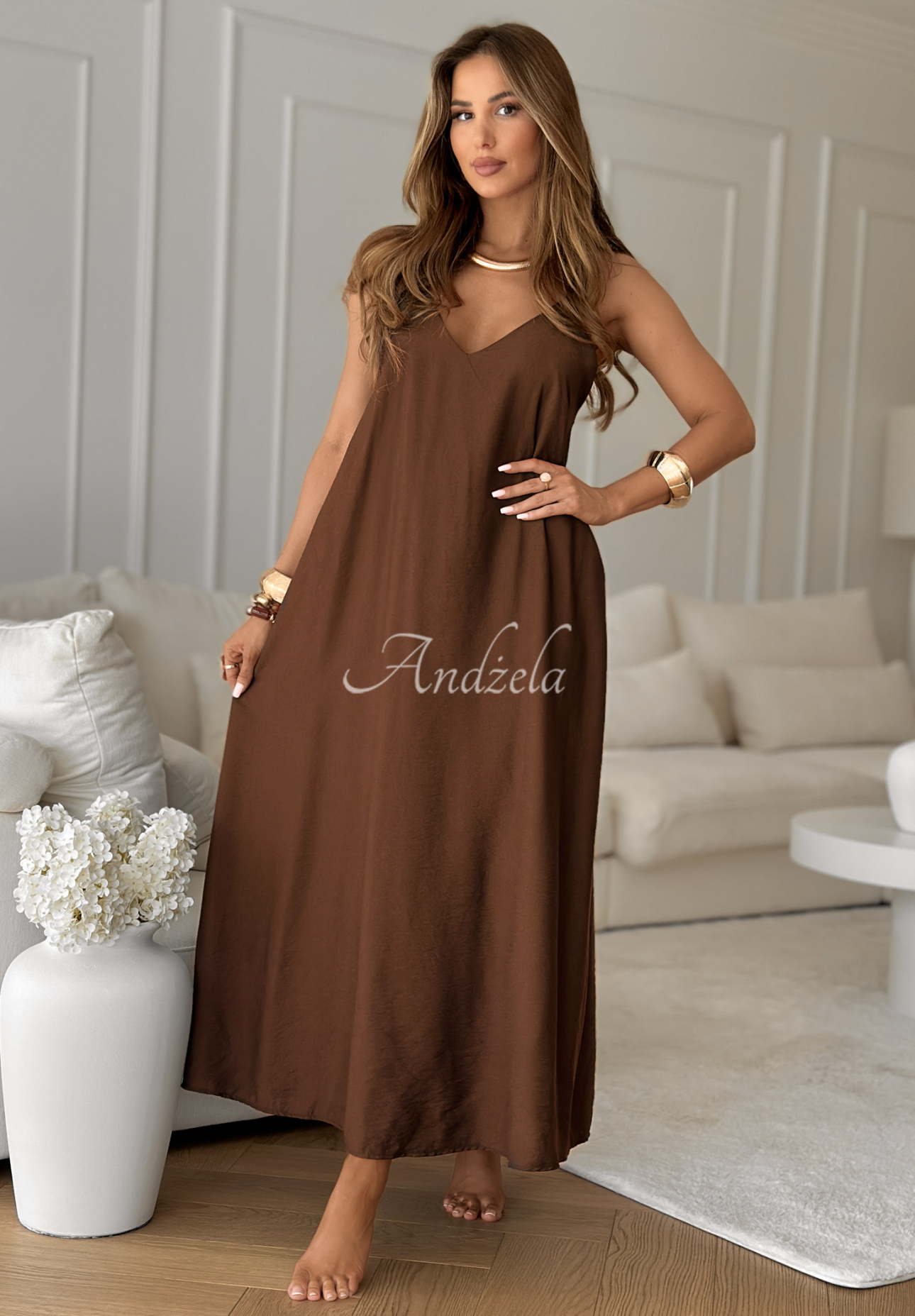 Viskose-Oversize-Kleid mit Trägern Catalina Island Schokoladenbraun