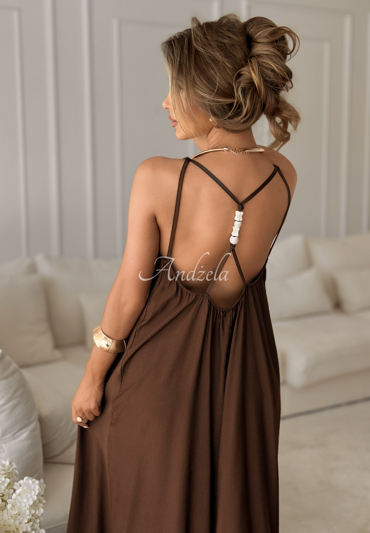 Viskose-Oversize-Kleid mit Trägern Catalina Island Schokoladenbraun