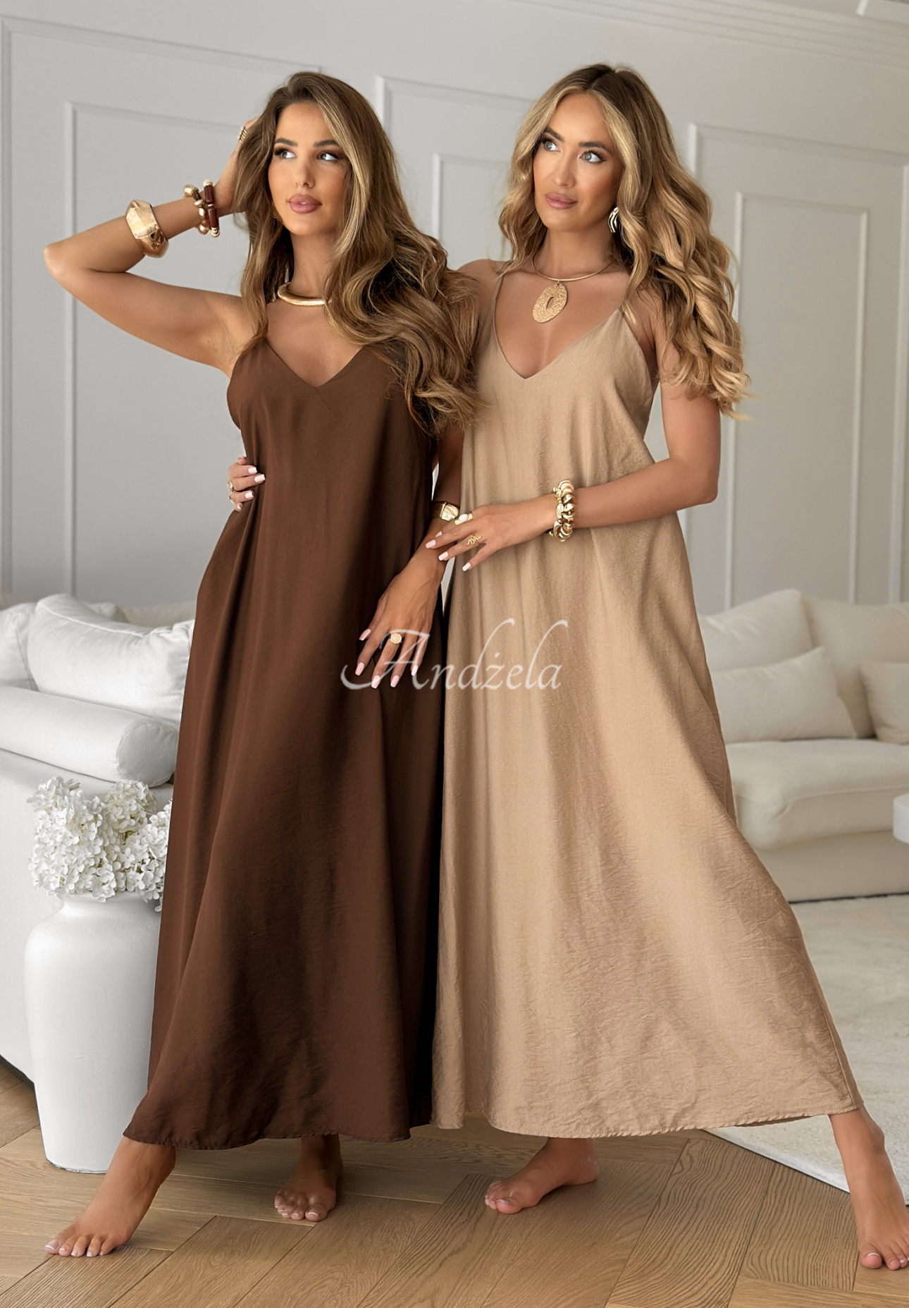 Viskose-Oversize-Kleid mit Trägern Catalina Island Camel