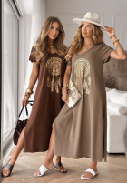 Kleid midi z nadrukiem Dreams Catcher Beige