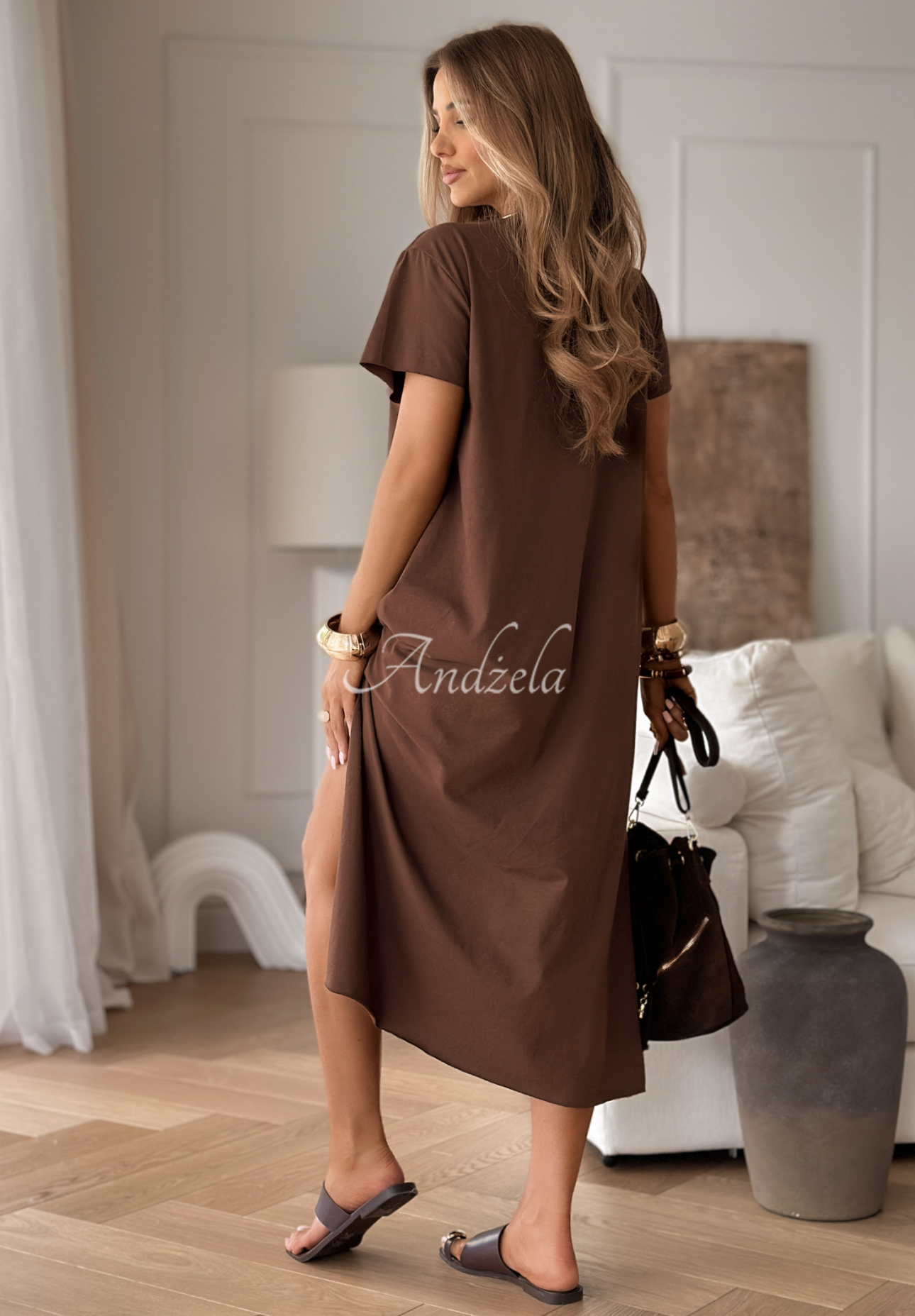 Bedrucktes Midikleid Dreams Catcher Schokoladenbraun