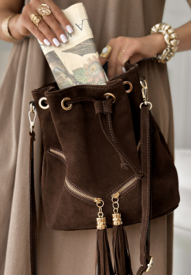 Wildlederhandtasche Beutel Find Me Schokoladenbraun