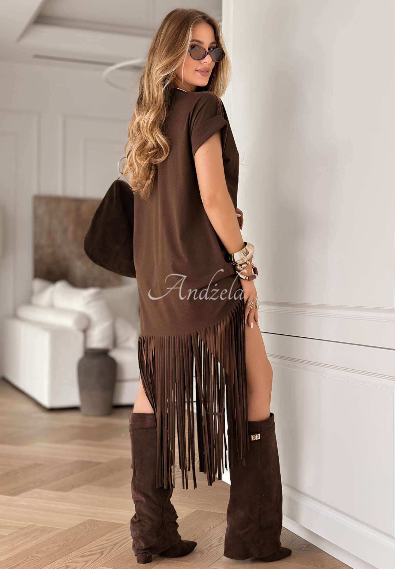 Fransenkleid boho Rancho Cortes Schokoladenbraun