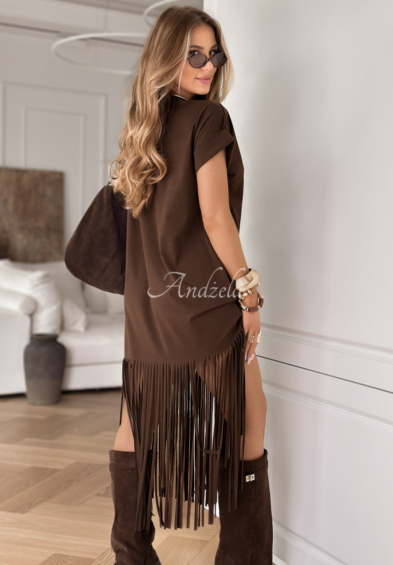 Fransenkleid boho Rancho Cortes Schokoladenbraun