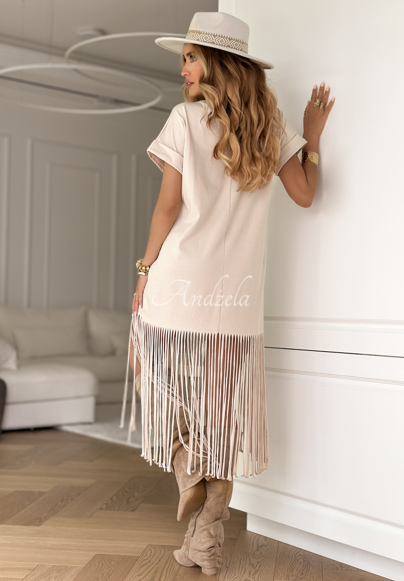 Fransenkleid boho Rancho Cortes Beige