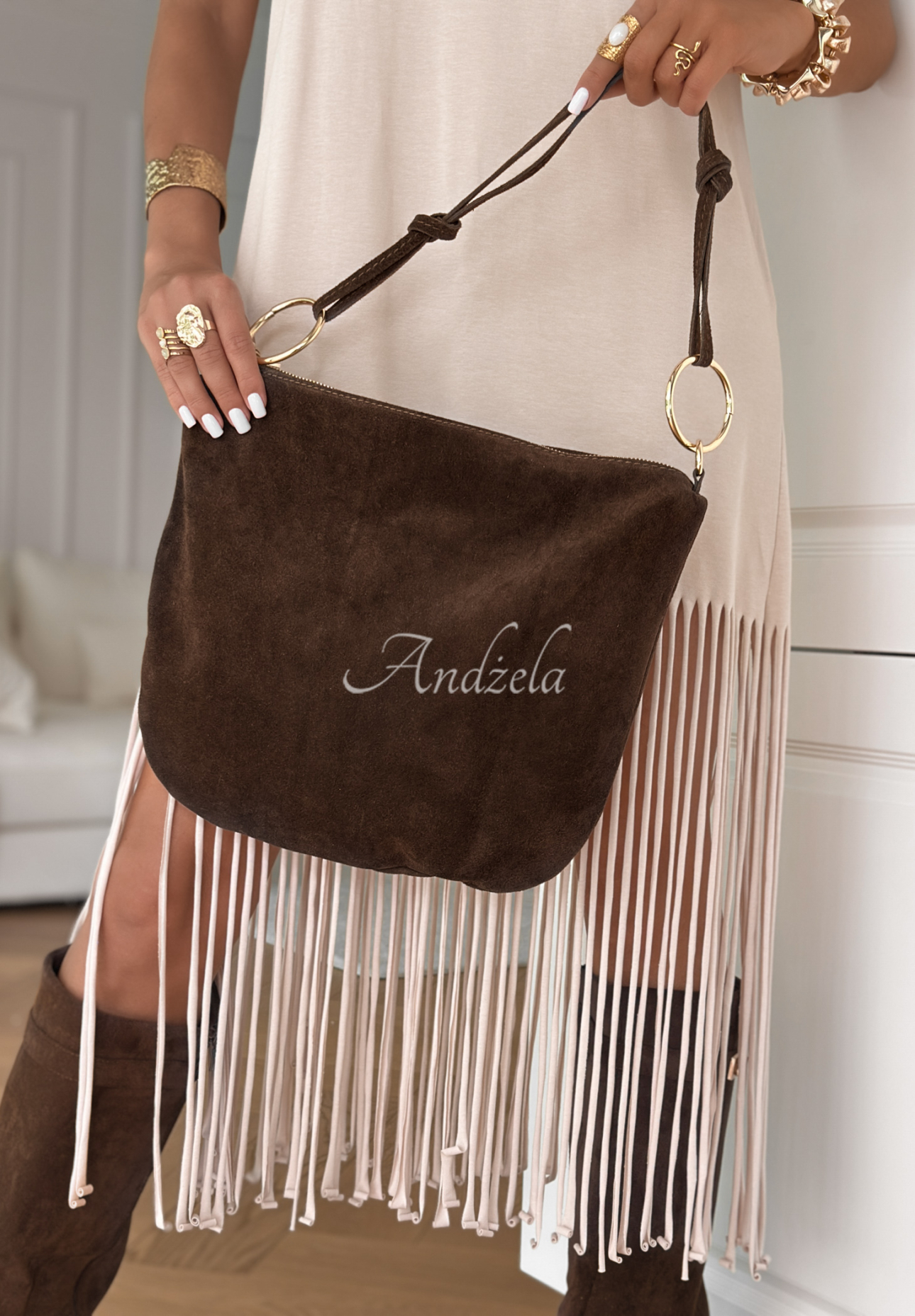 Wildlederhandtasche Velvet Touch Schokoladenbraun