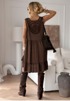 Wiskozowa Kleid z koronką boho Golden Shores Schokoladenbraun