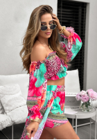 Wzorzysty Set Bluse Kleid im spanischen Stil i Rock Unfold Your Story niebiesko-Rosa