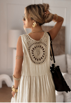 Wiskozowa Kleid z koronką boho Golden Shores Vanillefarben