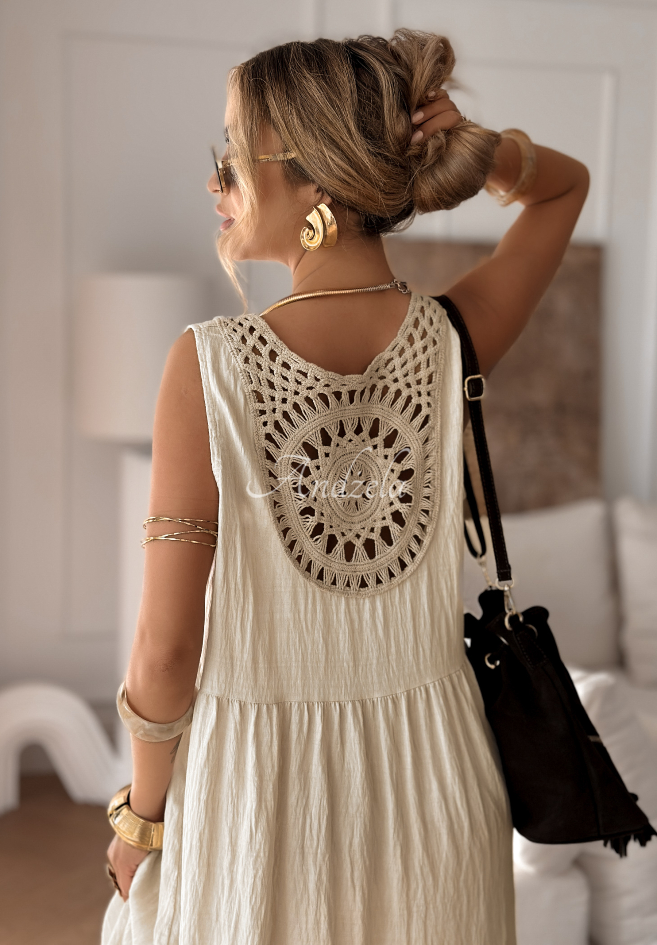 Viskosekleid mit Spitze boho Golden Shores Beige