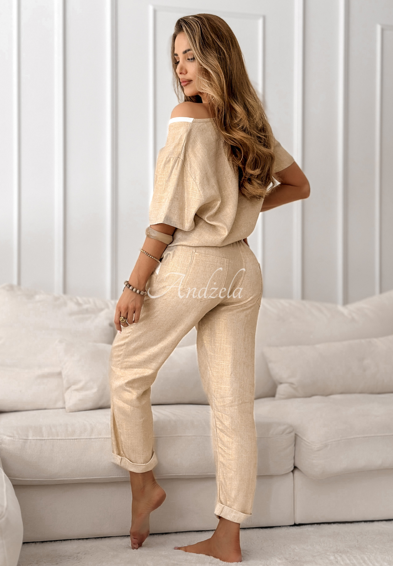 Shimmering Splendors gold linen tracksuit set