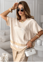T-Shirt oversize ze złoceniami Cherish The Sparkle Beige
