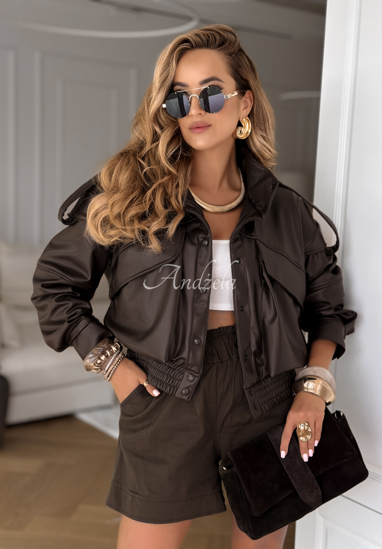 Leder Bomber-Jacke Don't Make Scenes Schokoladenbraun