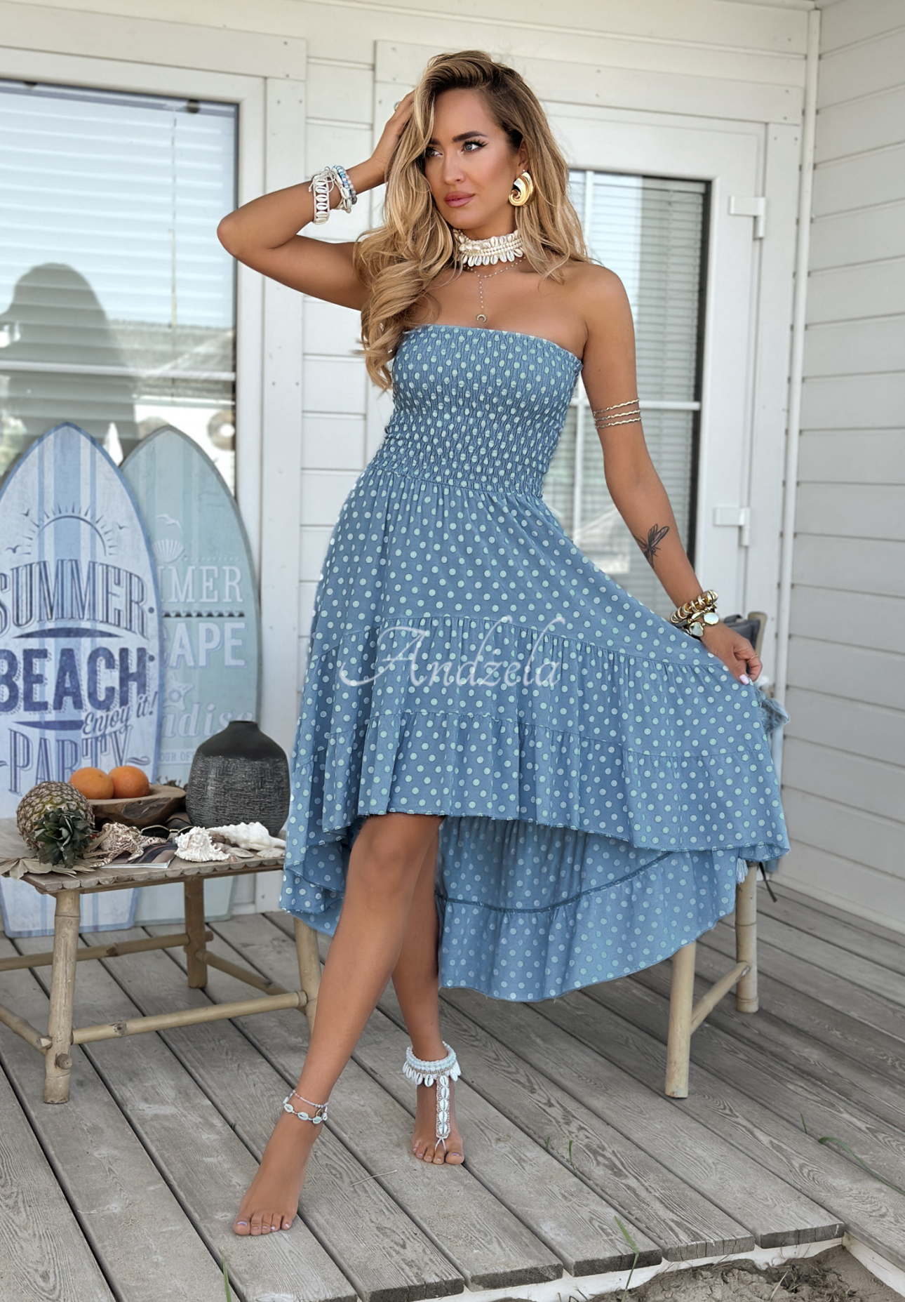 Kleid aus Viskose mit Punkten Pretty Dots Blau
